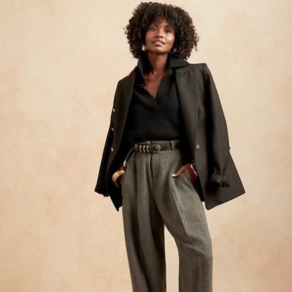 Banana Republic Wool-Blend Sweater Polo Black - Picture 1 of 6